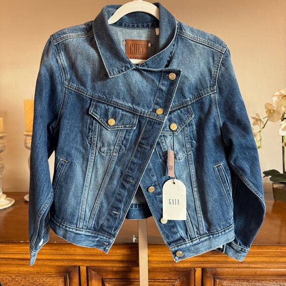 GAP × Cult Gaia Denim Jacket Large NWT Asymmetrical Front - Picture 3 of 10
